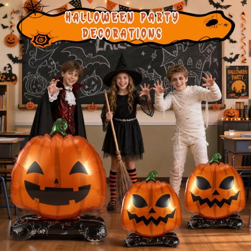 Halloween Pumpkin Foil Balloons Set - 4pcs Large & Small Decorations