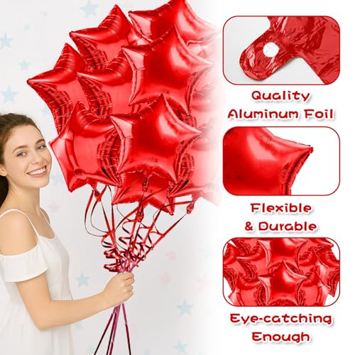 Red Star Balloons Foil Mylar Balloon Set - 12pcs 18 Inch Helium Decorations with Variation