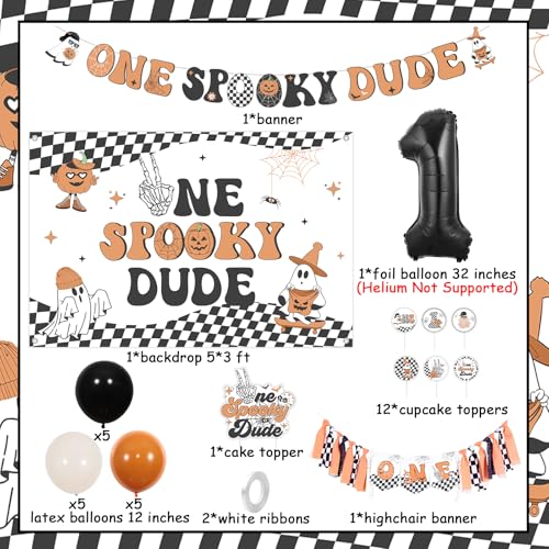 Halloween First Birthday Party Decorations Boy Spooky Dude Banner Backdrop Balloons Set