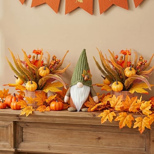 Autumn Thanksgiving Fall Decor Set with Pumpkin Berries Leaves - Orange-A