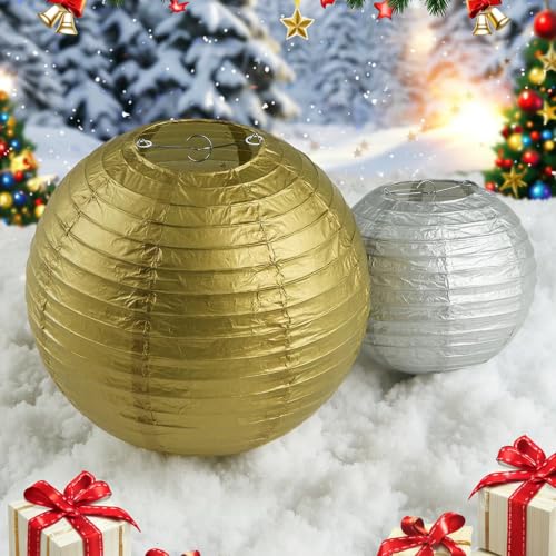 12Pcs Mixed Size Silver Paper Lanterns for Parties Weddings Christmas Home Decor