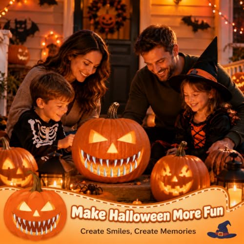 36-Piece Halloween Pumpkin Teeth for Jack-o'-Lantern Carving - White, Reusable