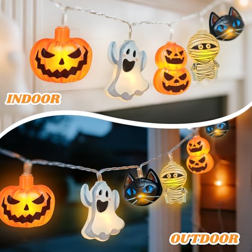 Orange Halloween String Lights - 20 LED Pumpkin Ghost & Cat Decor, 9.84 FT waterproof Indoor Outdoor