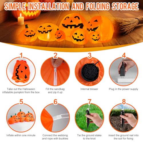 7.6 Ft LED Inflatable Pumpkin Halloween Yard Decoration with Stakes & Ropes