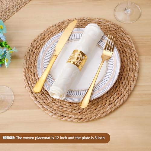 Natural Woven Placemats Set of 4 - 12 Inch Round Boho Rattan Water Hyacinth