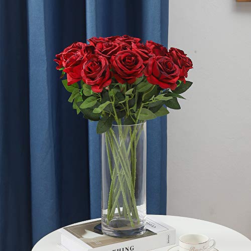Artificial Roses Flowers Bulk Set - Gradient Burgundy Silk Long Stems for Wedding & Home Decor (50 Pieces)
