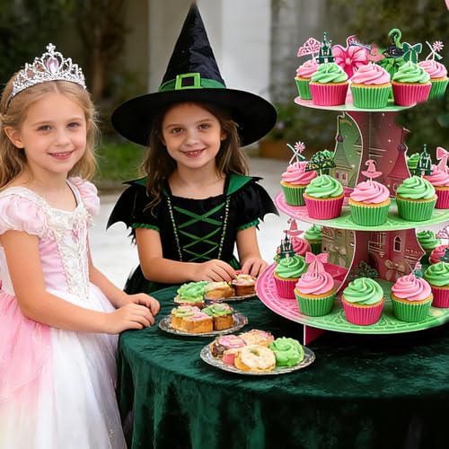 Halloween Cupcake Stand 3-Tier Witch-Themed Dessert Display with Toppers