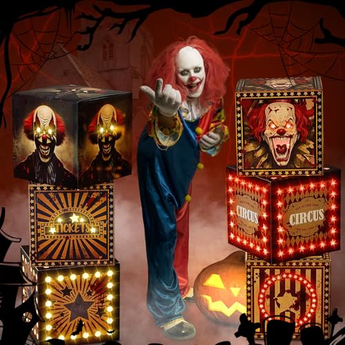 Halloween Circus Clown Decoration Gift Boxes with LED Lights - 6 Pack
