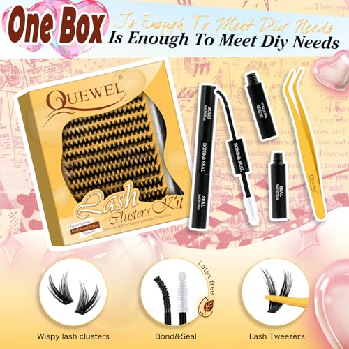 Anime Lash Clusters Kit - 240 Wispy False Eyelash Extensions with Glue & Tweezers (1 Pack)