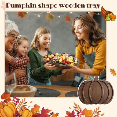 Pumpkin-Shaped Wooden Charcuterie Board with Black Walnut Finish - Fall Serving Platter