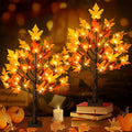 2-Pack 2FT Lighted Maple Tree Decor - Fall LED Thanksgiving Tabletop Lamp with 6 Acorns & Timer