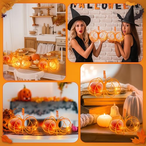 Light-Up Metal Pumpkin Decor Set for Autumn Halloween Thanksgiving Indoor Outdoor
