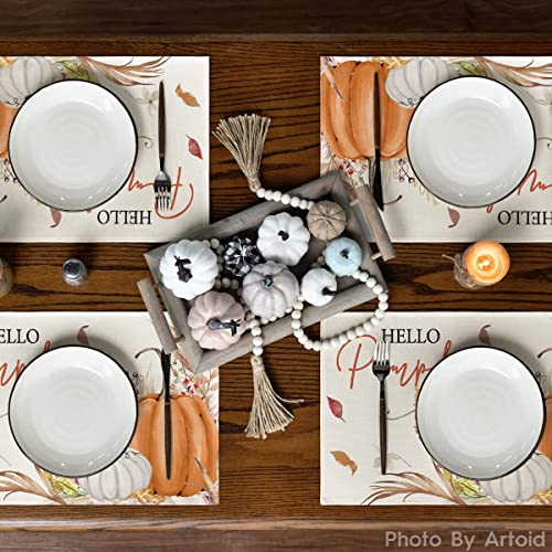 Hello Pumpkin Fall Placemats Set of 4 - 12 x 18 Inch Rectangular Table Decor