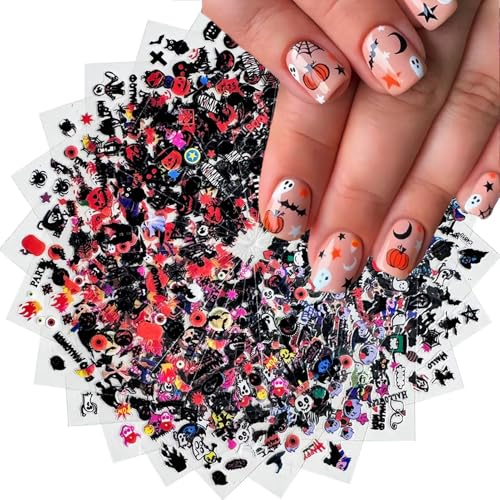 Halloween Nail Stickers 30 Sheets Ghost Pumpkin Skull Self-Adhesive 3D Decals - Spooky Nail Art