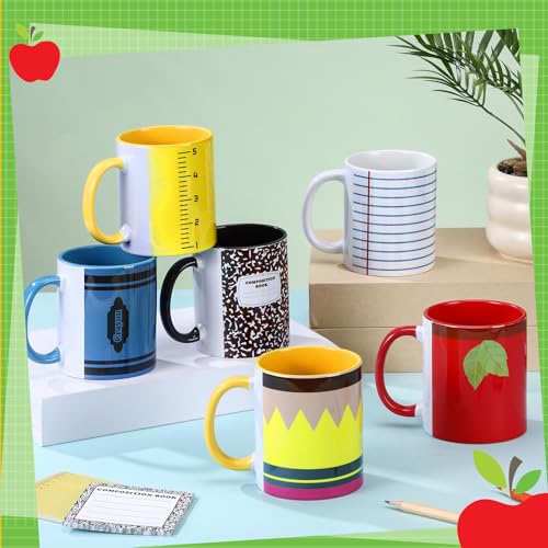 Teacher Appreciation Gift Set - 6 Ceramic Coffee Mugs with Pencils & Notebooks, 11 oz