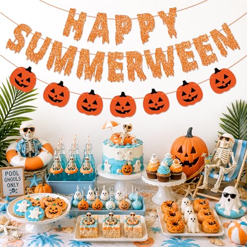 Happy Summerween Banner Set - Pre-Strung Spooky Summer Party Decorations