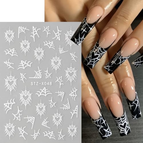 Halloween Spider Nail Stickers - 6 Sheets Self-Adhesive Nail Decals with Web & Spider Design - Variation Halloween06