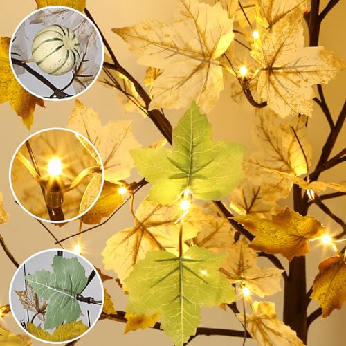 Lighted Artificial Fall Tree with Timer - 4FT White Maple Decor for Autumn & Halloween