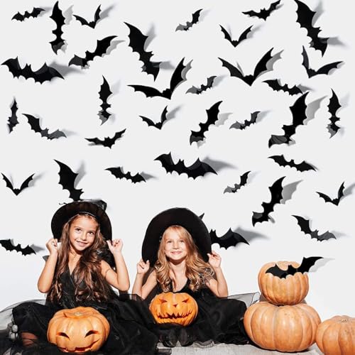 72 Pcs Halloween 3D Bat Wall Decals Waterproof Indoor Outdoor Decor