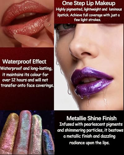 Metallic Lipstick for Women - Long Lasting Shimmer & Glitter Lip Gloss - Variation 14