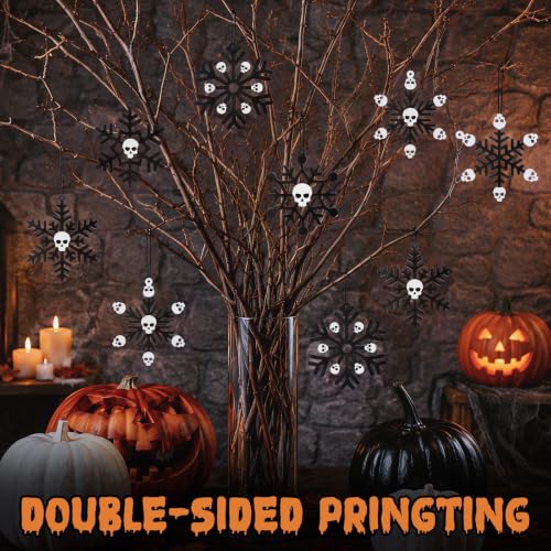 Halloween Skull Snowflake Wooden Ornaments Set - Gothic Hanging Decorations, 36 Pieces, Variation: Snowflake