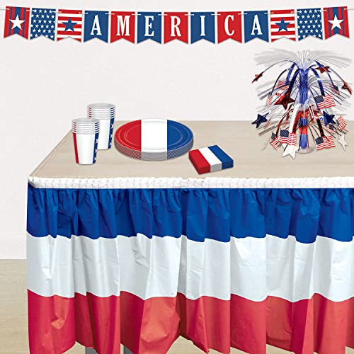 Patriotic Table Skirts 2 Pack - Red White Blue 29 Inch x 14 Feet for 4th July Decorations