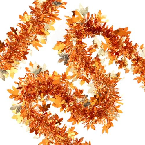 33Ft Autumn Thanksgiving Gold Maple Leaf Tinsel Garland Decoration