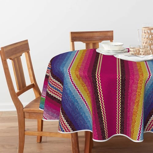 Pink Stripes 60x60 Inch Round Tablecloth - Durable Polyester, Home Decor