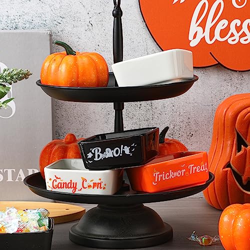 Halloween Ceramic Candy Bowl Set - 3 Pieces, Ghost Pumpkin Bat Design, Black Orange White, 5 oz