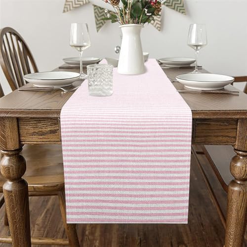 Pink Stripes Table Runner - Geometric Minimalist 90x13 Inch for Dining & Party