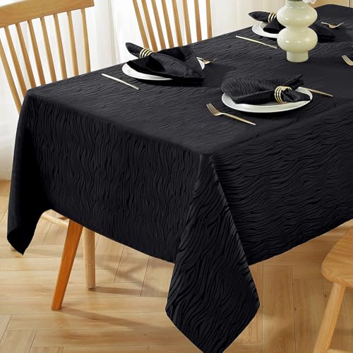 Black Wavy Swirl Jacquard Tablecloth 52x70 Inch Rectangular for Wedding Halloween