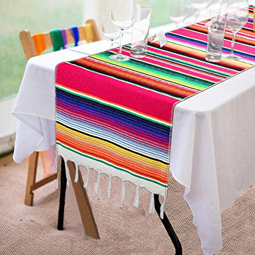 Pink Mexican Serape Table Runner 14 x 84 Inch for Party Wedding Outdoor Decor