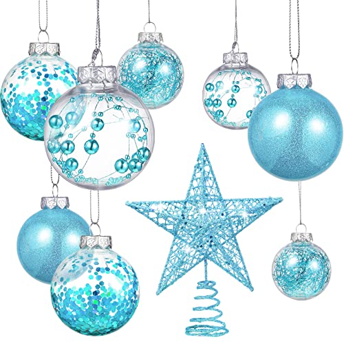 Light Blue Christmas Ornaments Set with Star Treetop - 25 Pcs Holiday Tree Decorations