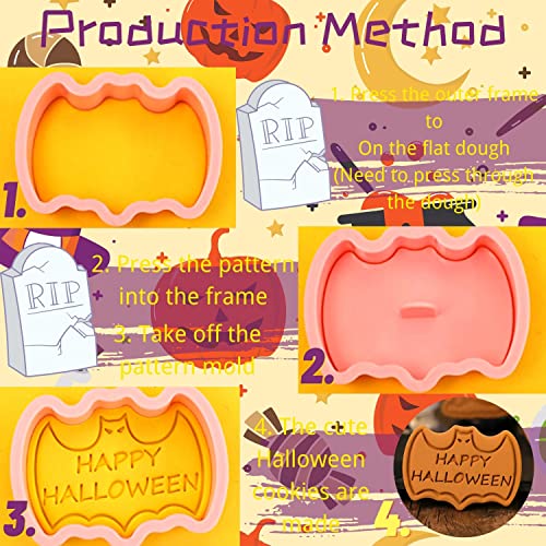 Halloween Cookie Cutter Set with Stamp - 8 Plastic Baking Tools for Cookies & Pastries