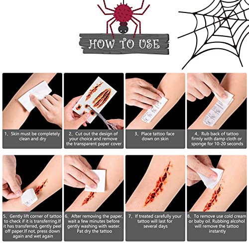Halloween Scar Temporary Tattoos 154pcs Waterproof Fake Wounds & Vampire Bites
