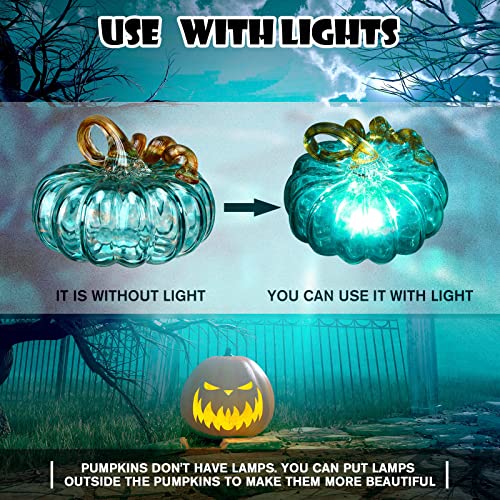 Blue Fall Hand Blown Glass Pumpkin Decor - 5.1 x 5.1 Inch