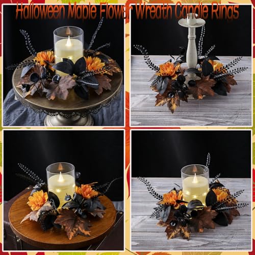 Halloween Maple Leaf Wreath with Eucalyptus and Candle Rings - Autumn Decor