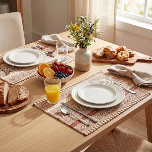 Caramel Woven Braided Stripe Placemats Set of 4 - 12x18 Inches