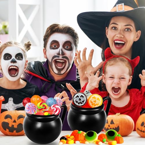 6 Pcs 15 oz Black Cauldron Mug Set - Plastic Halloween Party Cups