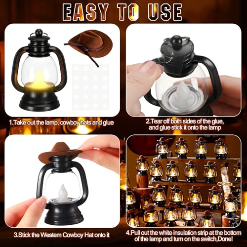 Mini Cowboy Hat Lanterns Set - Rustic LED Candle Decor for Weddings & Parties
