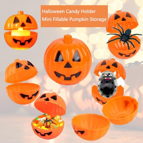 Halloween Plastic Mini Pumpkin Candy Containers - 10 Pack Orange Fillable Gift Holders