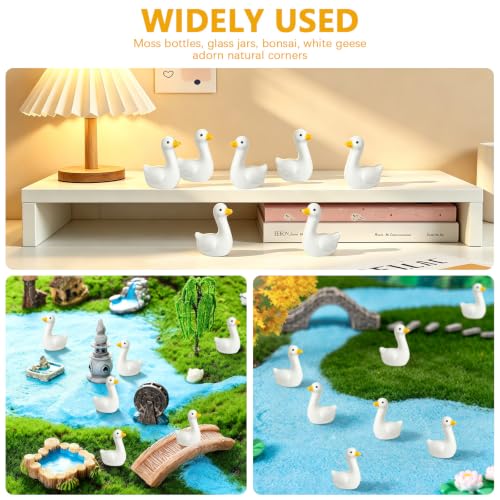 Mini Resin Goose Figurines Set - White Tiny Desktop Decor for Gardens, Office, Gifts
