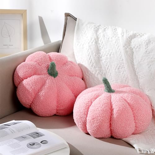 Pumpkin Pillow Set - 2 Pcs Fall Decor Cushions, Pink, 11 x 9.5 Inch
