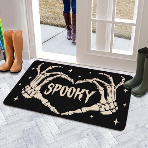 Halloween Welcome Door Mat Skeleton Non-Slip Indoor Outdoor Rug - Blackhalloween-5