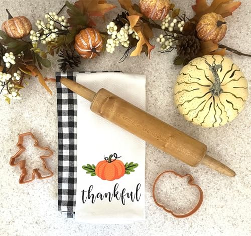Fall Kitchen Towels Set - Autumn Pumpkin & Buffalo Plaid Dish Towels, 100% Cotton, 15x25 Inches - Fall Dish Towels