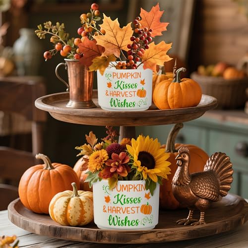 Mini Ceramic Candy Bowls for Autumn Decor, Pumpkin & Maple Leaves, 3.5x2.8 & 3.5x4.3 Inches - Set of 2