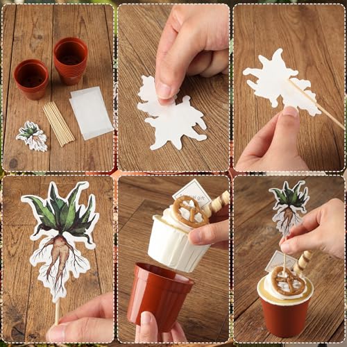 Magical Wizard Cake Toppers Set with Flower Pots for Birthday & Halloween Baking