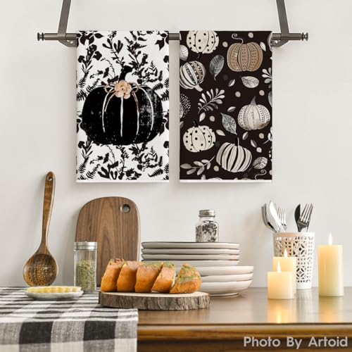 Polka Dot Pumpkin Kitchen Towels Set of 2, 18x26 Inches, Fall Decor