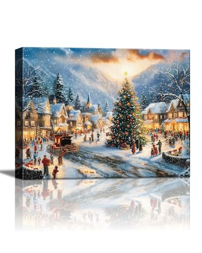 Festive Santa Christmas Canvas Wall Art - Framed Holiday Decor, 12x16 Inches - Xmas 06