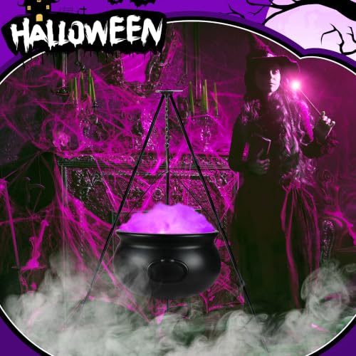 Halloween Decorations Outdoor Large Witches Cauldron with Purple LED Lights & Tripod - Spooky Yard Decor